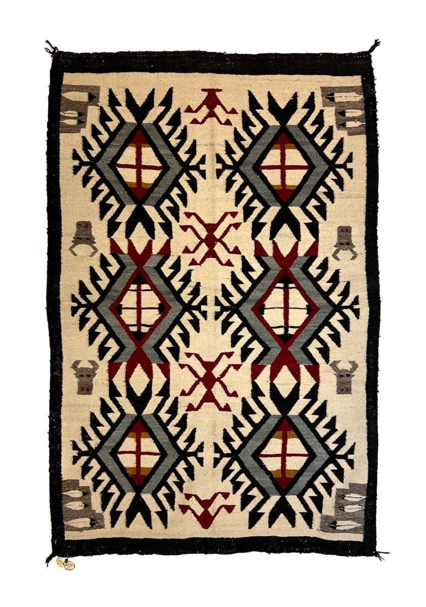 Navajo Rug with Bull Pictorial c. 1930s, with old Fred Harvey tag 68.5" x 47.5" (T6117) 3