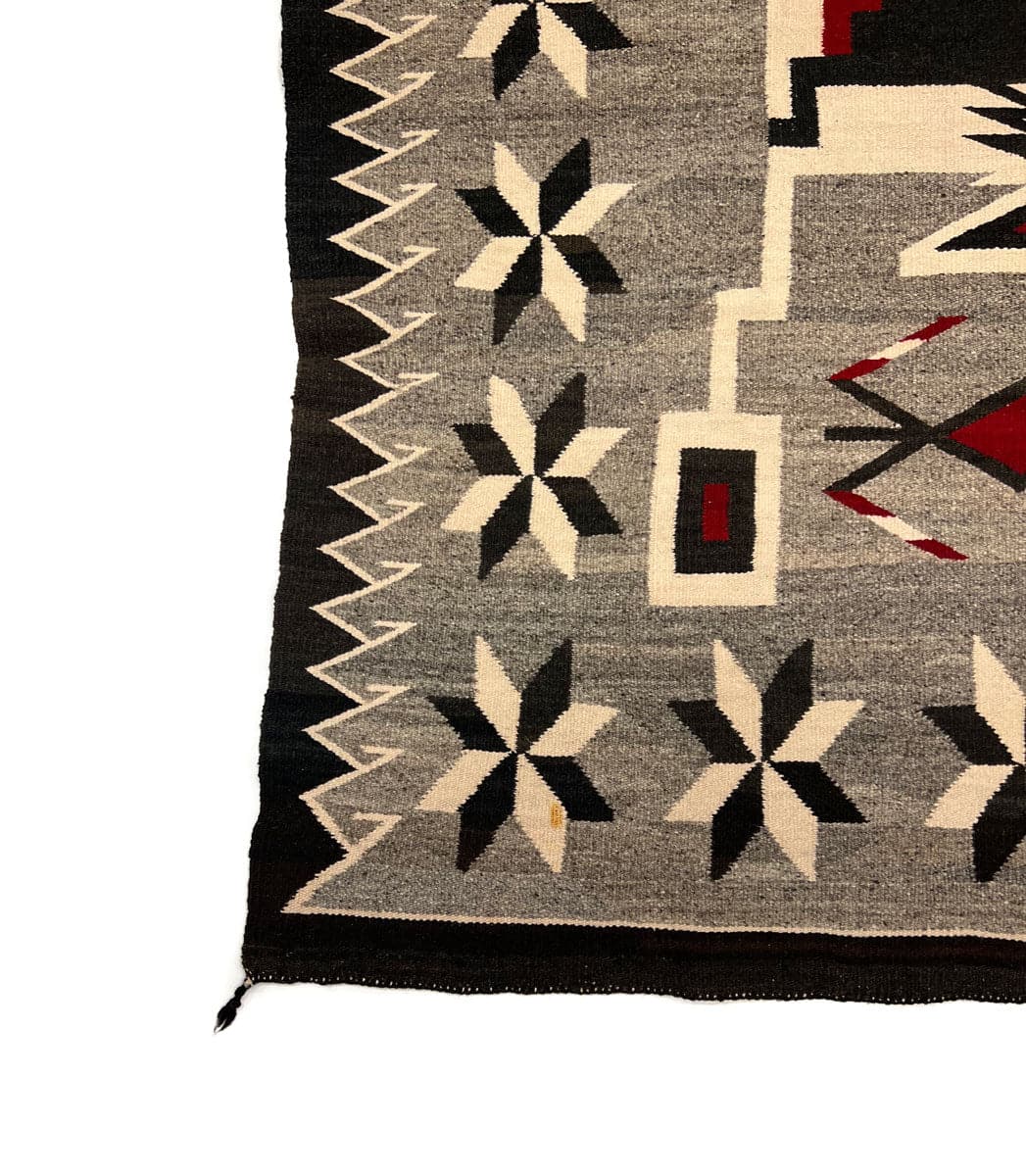 Navajo Crystal Storm Pattern Rug with Valero Stars and Waterbug Design c. 1930s, 91" x 48.5" (T6241) 3