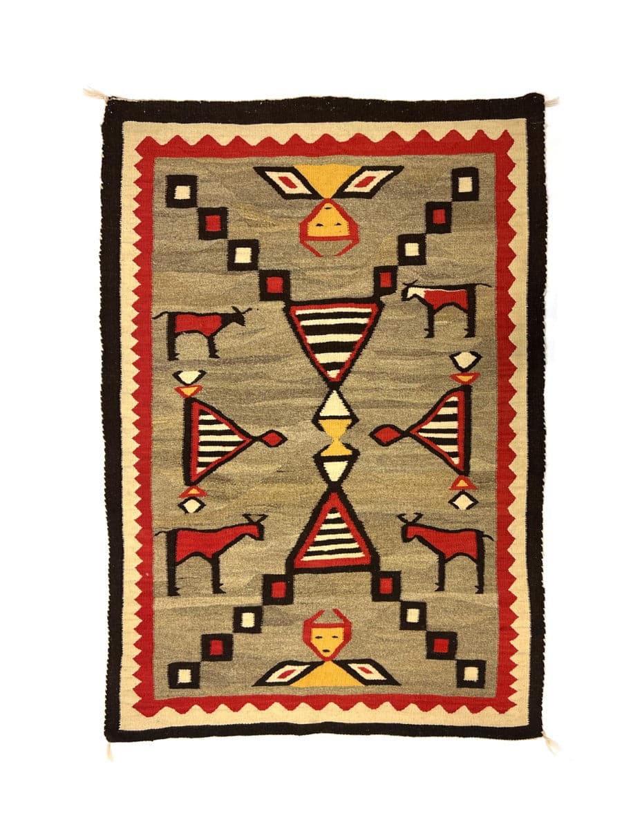 Navajo Pictorial Rug with Cows c. 1920s, 67.5" x 46" (T91333C-0123-007) 2