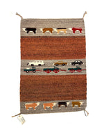 
Thomasine Nez - Navajo Pictorial Rug with Cows, Cars, and Wagons c. 1990s, 49.5" x 35" (T91334C-0423-001)