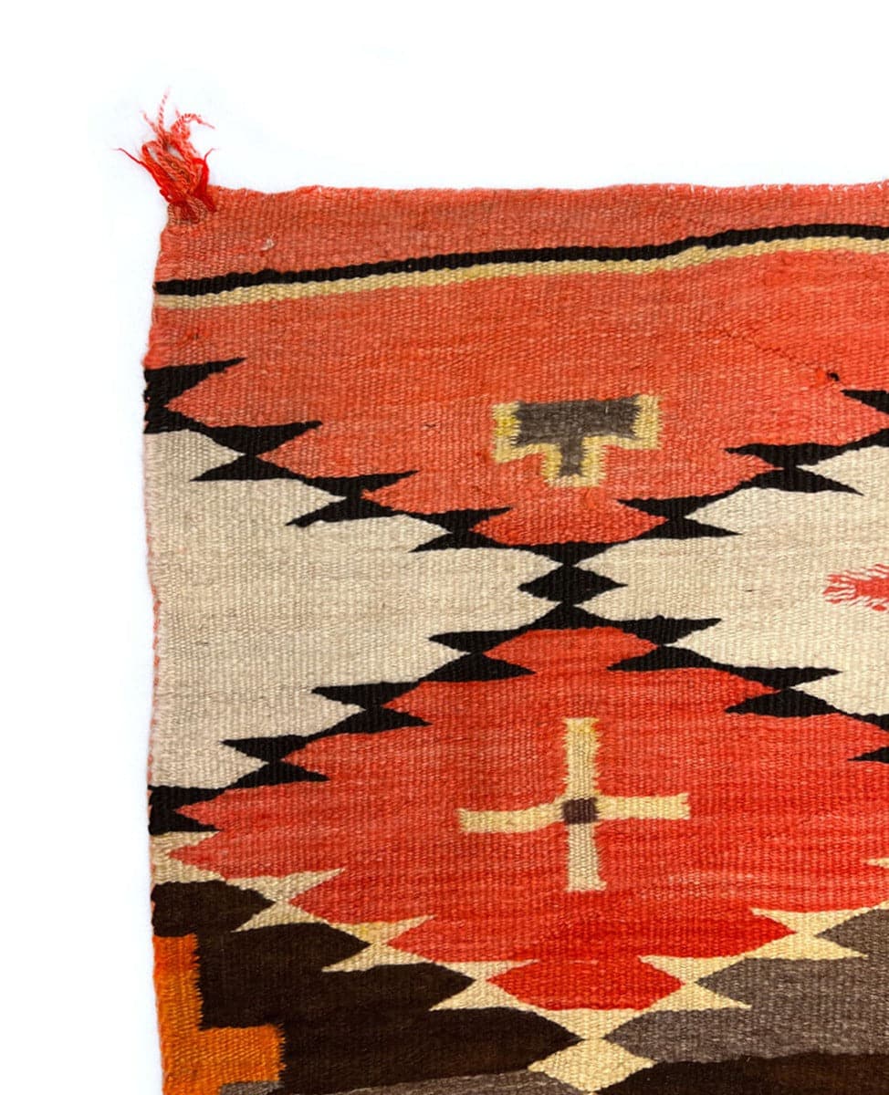 Navajo Transitional Blanket with Spider Woman Crosses c. 1890s, 89" x 60" (T91904D-0522-001) 1