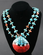 Ava Marie Coriz "Cool-Ca-Ya" (1948-2011) - Santo Domingo (Kewa) Heishi and Turquoise Necklace with Inlaid Shell, Contemporary, 32" (J90106-027-017)